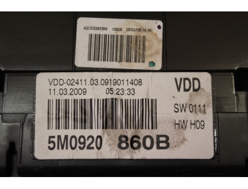 Combiné d'instruments Volkswagen Golf Plus VDO:5M0920860B
